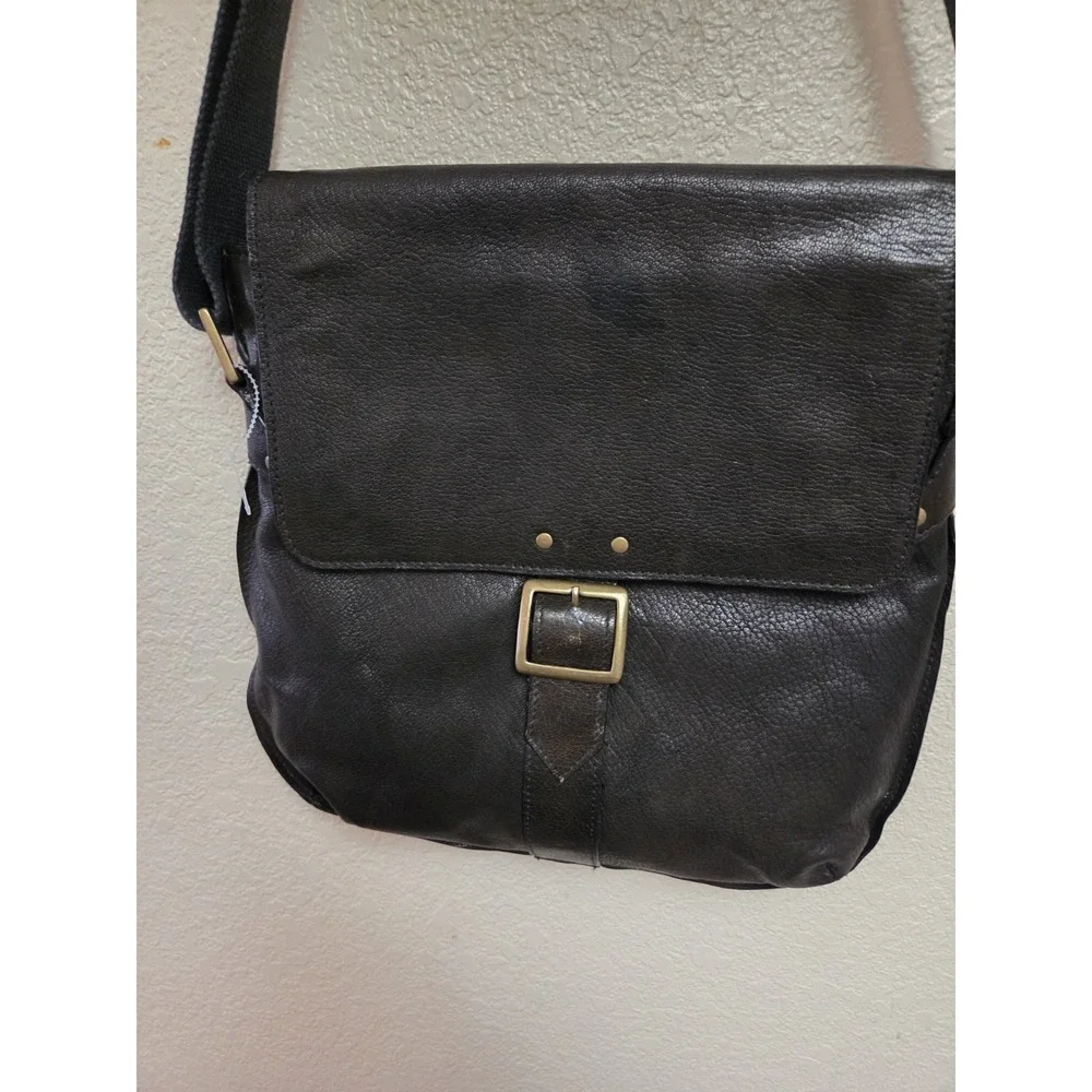 Leather Messenger Bag Crossbody Shoulder Bag Buckle Flap Black‎